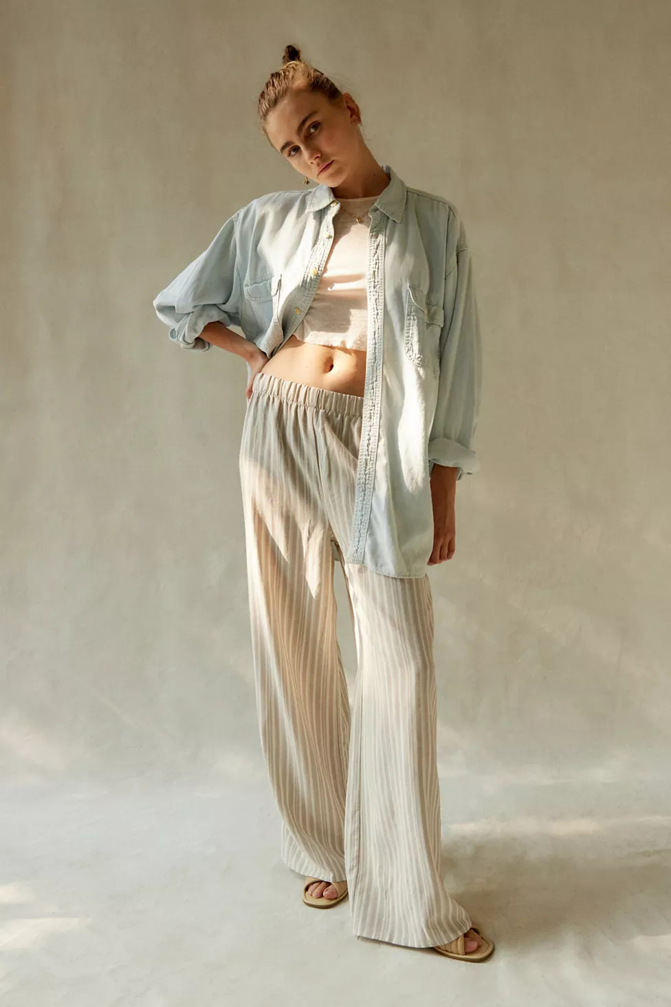 Urban Renewal Remnants Striped Pull-On Wide Leg Beach Pant | Urban Outfitters (US and RoW)