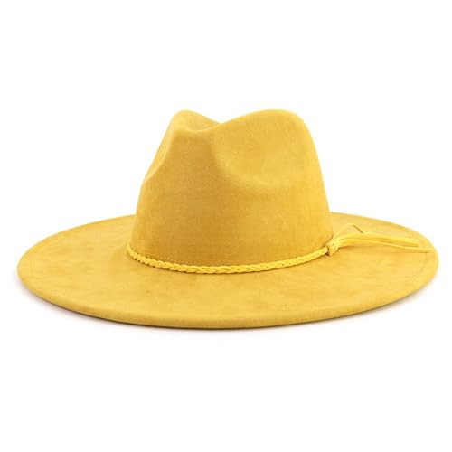 LIDHAY Big Wide Brim Fedora Hats for Women Men Western Suede Hat Large Felt Panama Hat Rancher Hat JP003 Yellow | Amazon (US)