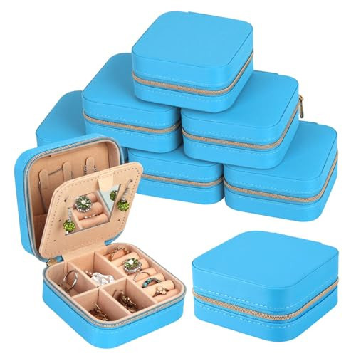 FFixwal Travel Jewelry Case, 6pcs Travel Jewelry Boxes, Mini Jewelry Organizer for Girls Women with Mirror (Blue) | Amazon (US)