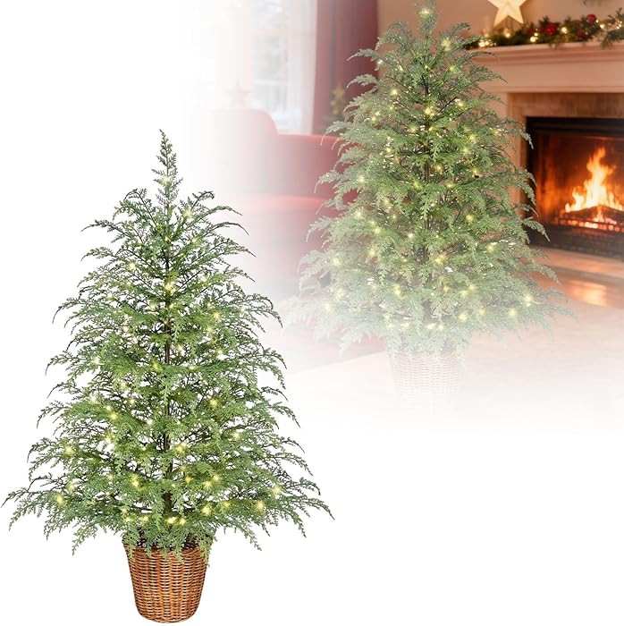 My Texas House Christmas Tree,4 Feet, Green Indoor Potted Holiday Decor, Cypress Christmas Tree w... | Amazon (US)
