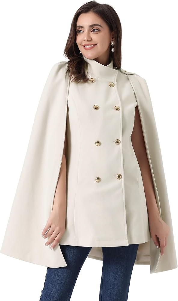 Allegra K Cape Coats for Women's Winter Vintage Slit Sleeve Double Breasted Cloak Coat | Amazon (US)