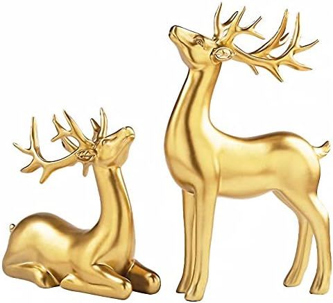 2pcs Christmas Reindeer Resin Sculpture Couple Deer Figurine Statue Reindeer Ornaments for Home O... | Amazon (US)