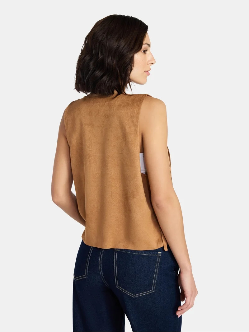 Madden NYC Women's Faux Suede Studded Fringe Vest, Khaki, Sizes S to XL | Walmart (US)