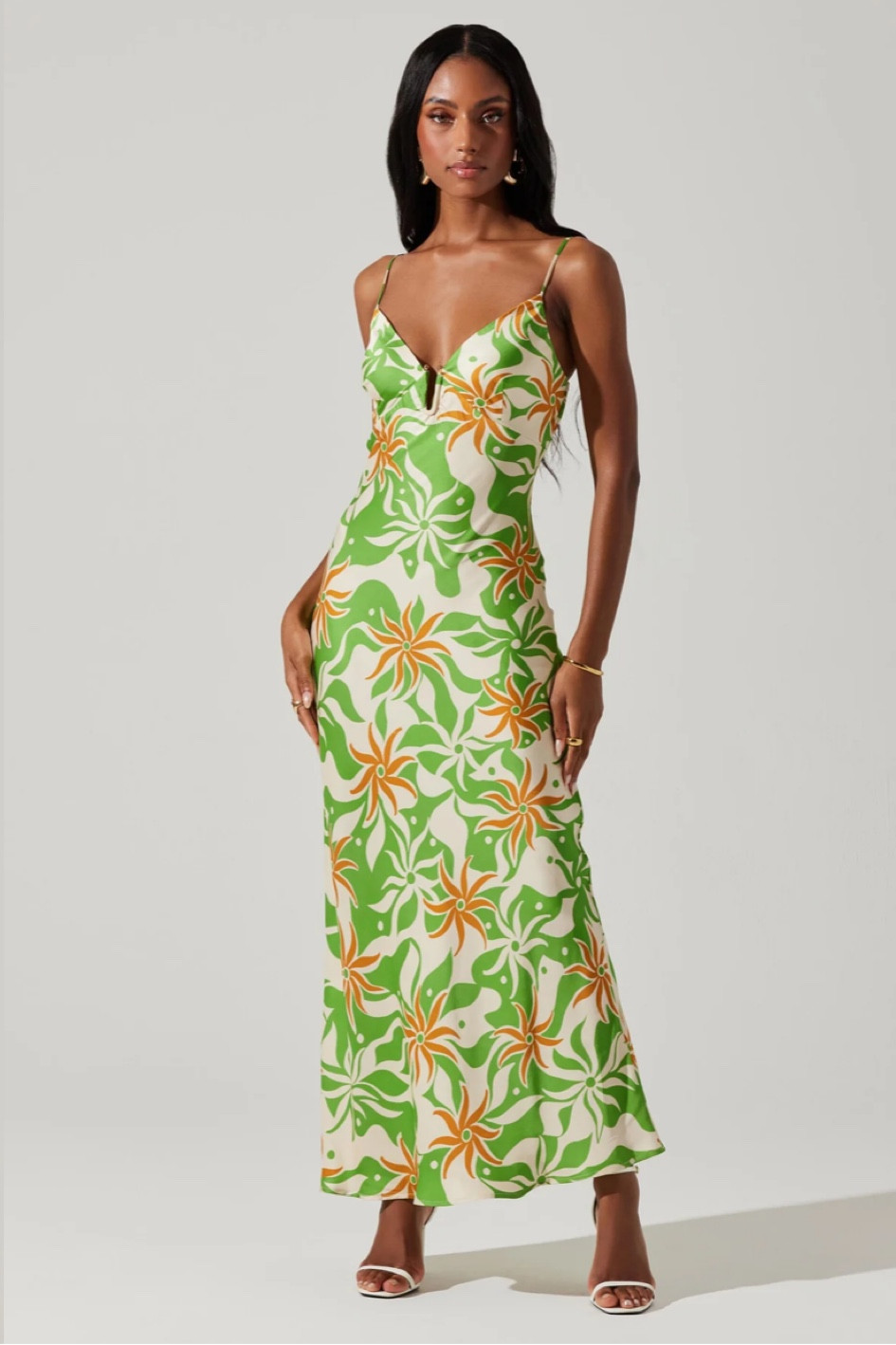green dress witchery A-line Deep V Neck Half Sleeve Long Prom Dress With Flower Beautiful E –  SELINADRESS main image 1