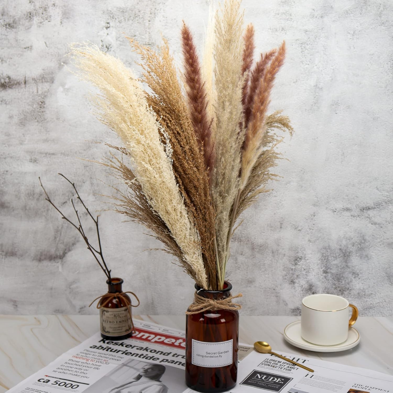 16 Pcs Pampas Grass 23.6'' Tall Naturally Dried Pampas Grass Tall Plants Flower Bouquet Decor for... | Amazon (US)