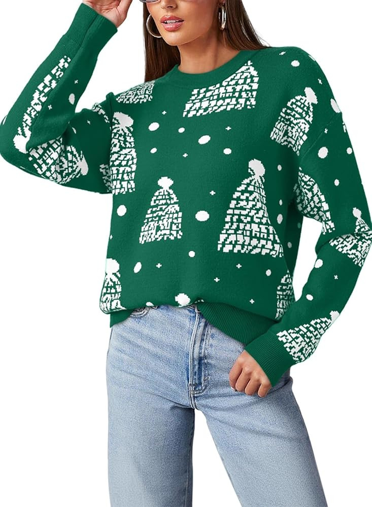 Dokotoo Sweaters for Women Casual Crewneck Long Sleeve Floral Print Cable Knit Pullover Sweater T... | Amazon (US)