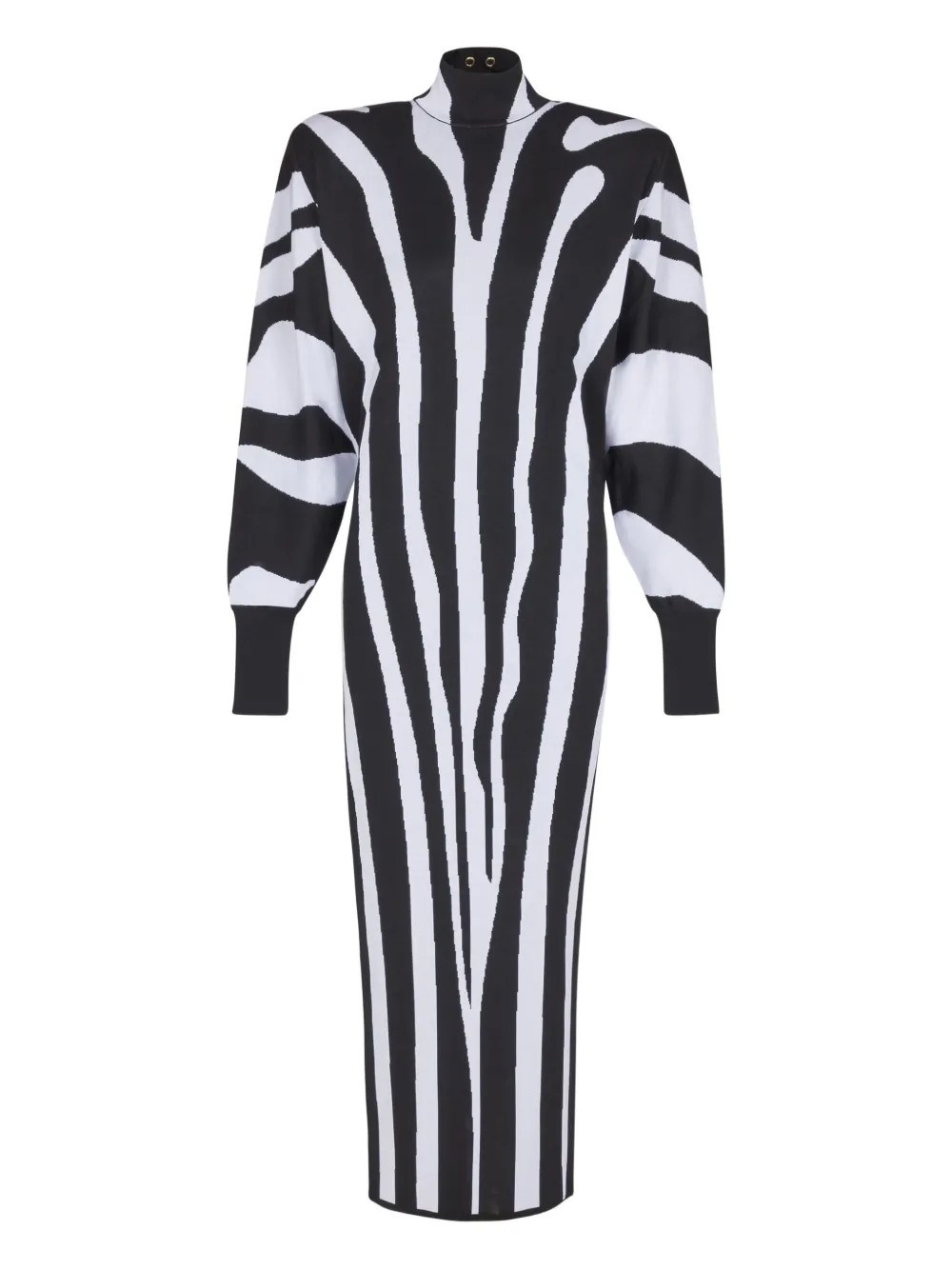 Balmain zebra-intarsia high-neck Midi Dress | Black | FARFETCH | Farfetch Global