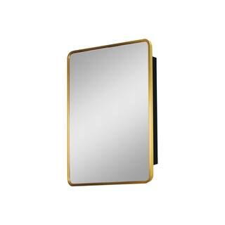 Modern 20 in. W x 28 in. H Gold Rectangular Metal Framed Wall Mount or Recessed Bathroom Medicine... | The Home Depot