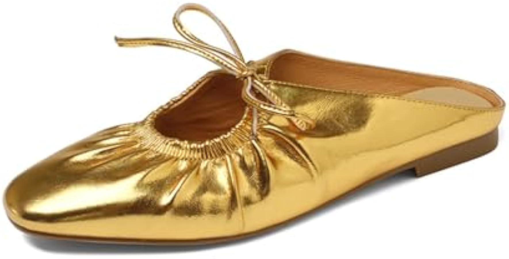 Women's Wrinkled Leather Lace Up Flat Mules Fashion Closed Square Toe Slip-On Slingback Ballet Fl... | Amazon (US)