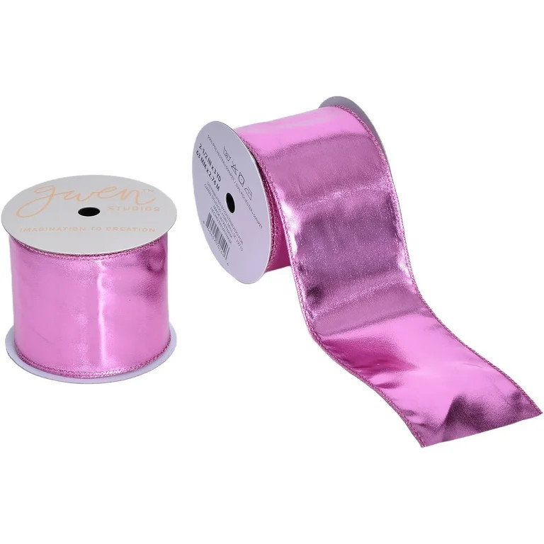 Gwen Studios 2.5" Pink Lamé Wire Edge Ribbon, 3 Yards - Walmart.com | Walmart (US)