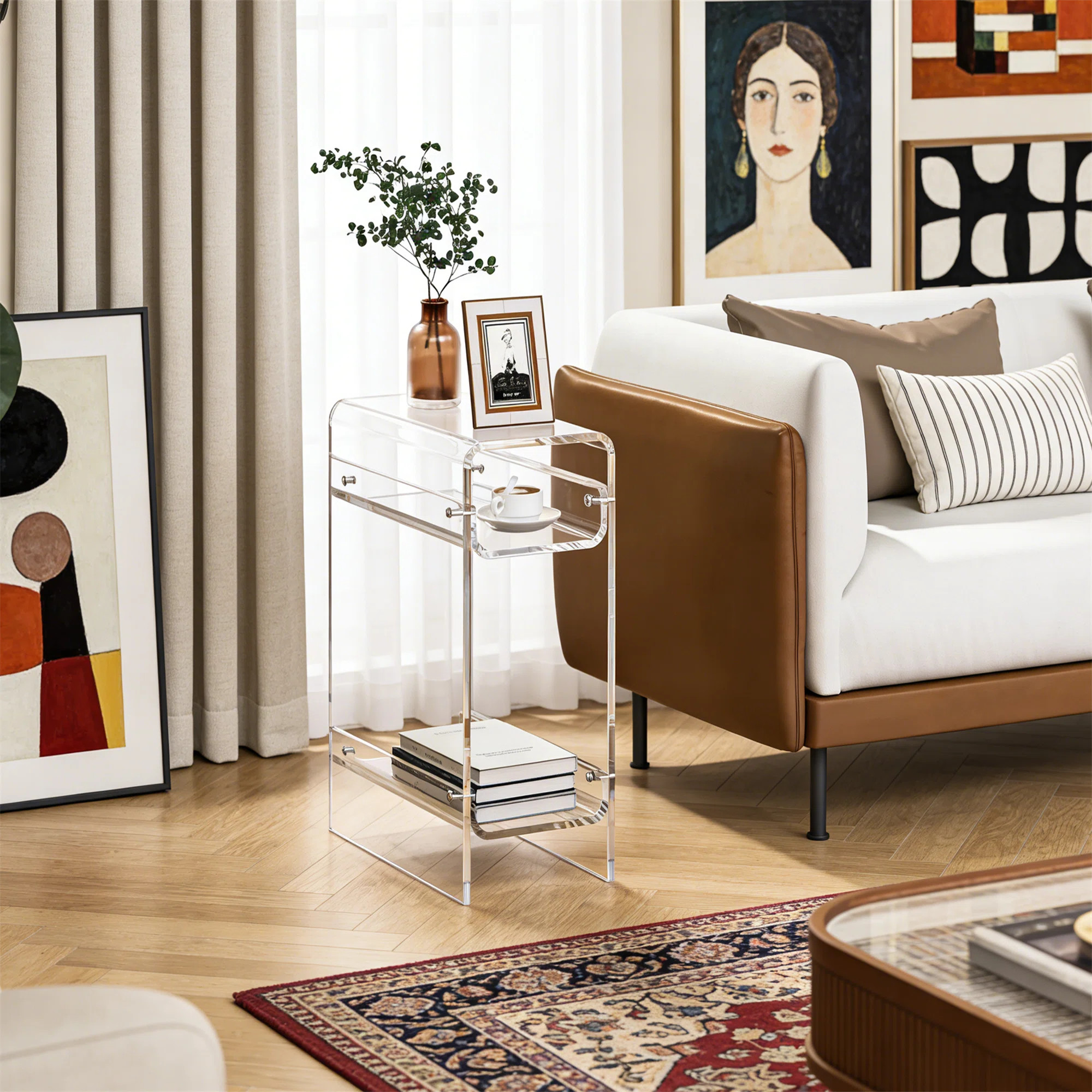 Acrylic Side Table Narrow, Slim End Table For Small Spaces, Skinny Nightstand Bedside Table For Bedroom, Living Room, Office | Wayfair North America