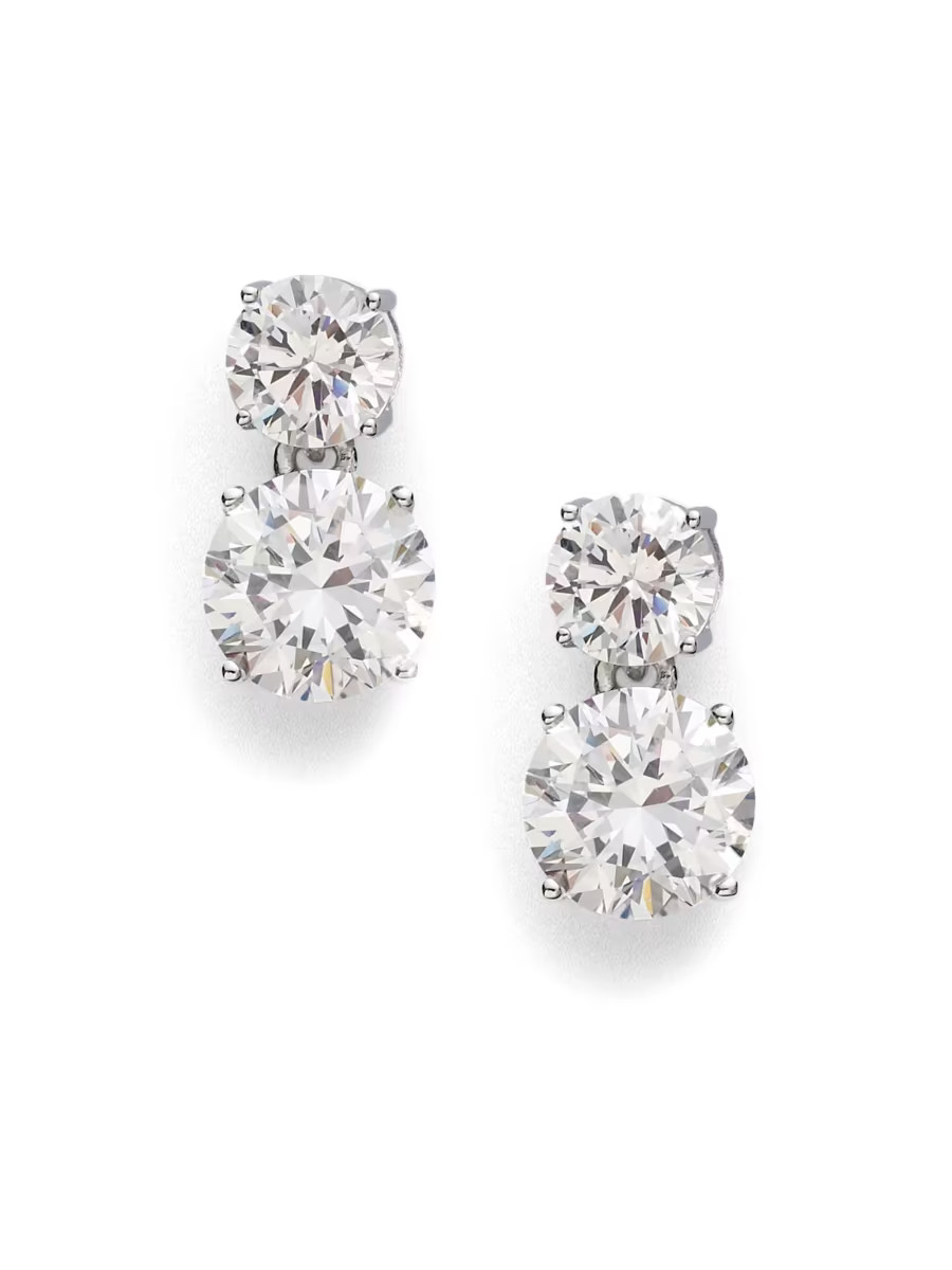 Shop Adriana Orsini Sterling Silver &amp; Cubic Zirconia Double-Drop Earrings | Saks Fifth Avenue | Saks Fifth Avenue