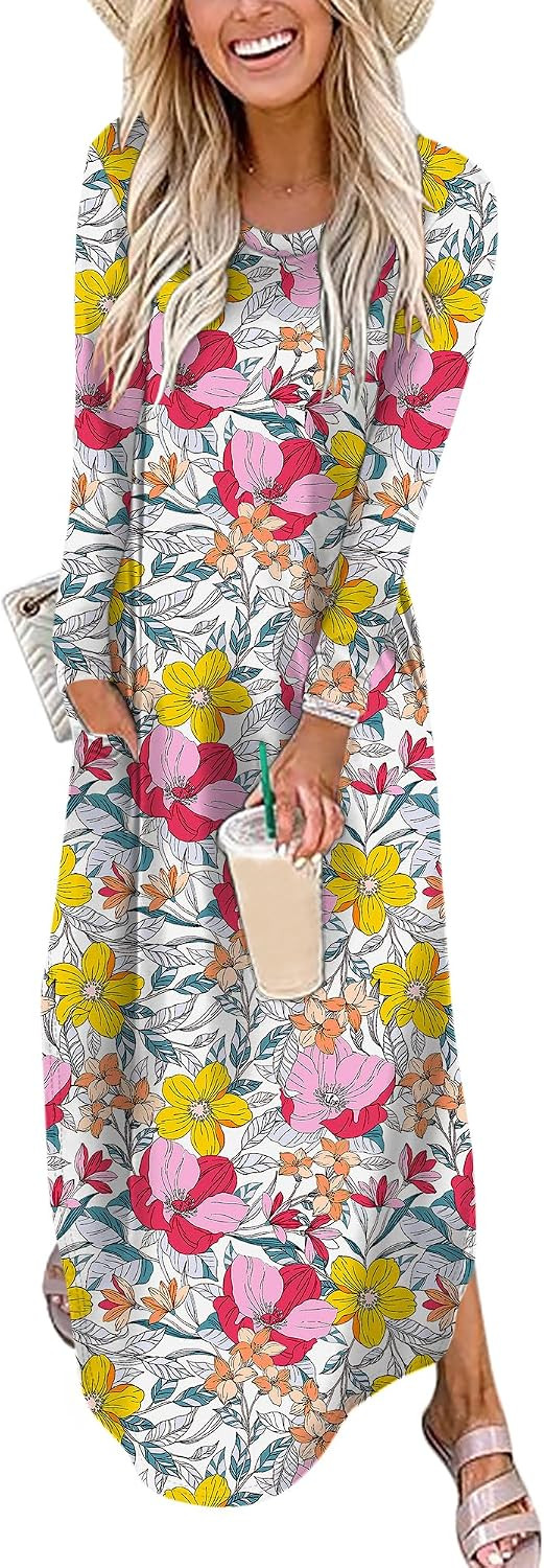 ANRABESS Women's Long Sleeve Fall Maxi T-Shirt Dress with Pockets | Amazon (US)