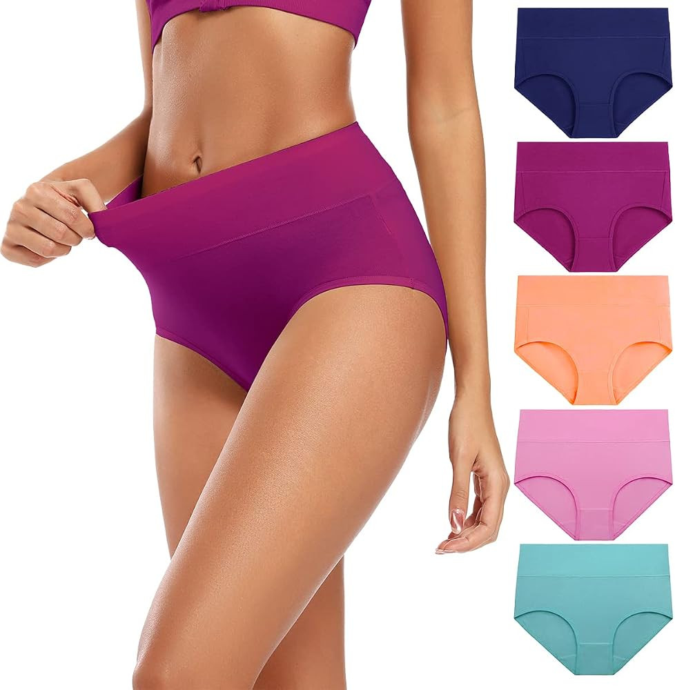 Molasus Women's Cotton Underwear High Waisted Full Coverage Ladies Panties (Regular & Plus Size) | Amazon (US)