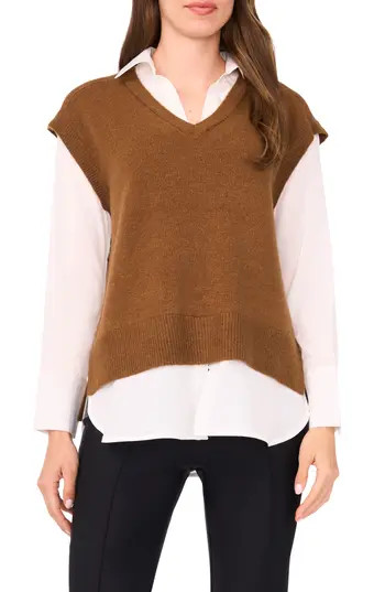 Halogen® Layered Look Sweater Vest in Rich Cognac at Nordstrom Rack, Size Small | Nordstrom Rack