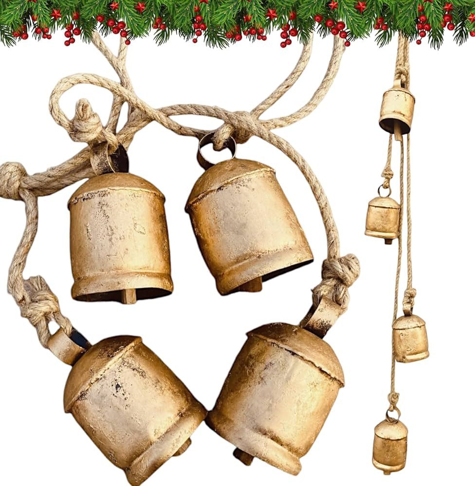 Shabby Chic Bells Rustic Hanging Jingle Christmas Tree Decor - Large Handmade Lucky Cow Bells Vin... | Amazon (US)
