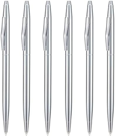 6 Pieces Wikult Silver Slim Metal Ballpoint Pen, 1mm Medium Point Black Ink Smooth Writing, for B... | Amazon (US)