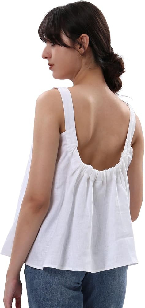 Amazhiyu Womens Pure Linen Square Neck Sleeveless Tank Tops for Casual Summer | Amazon (US)
