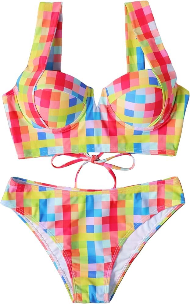SOLY HUX Women's Color Block Underwire Bikini Set Bathing Suits 2 Piece Swimsuits | Amazon (US)