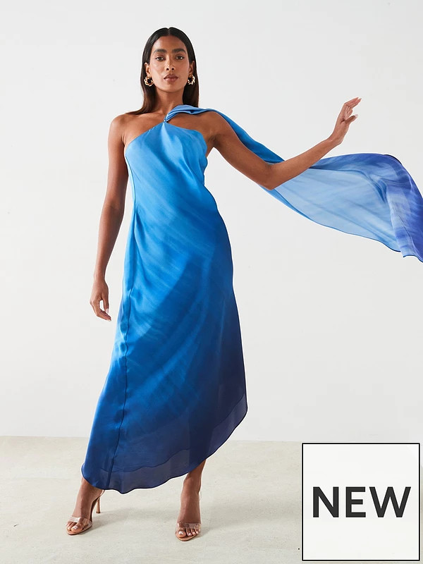 Mango Asymmetrical Gradient Dress - Blue | Very (UK)