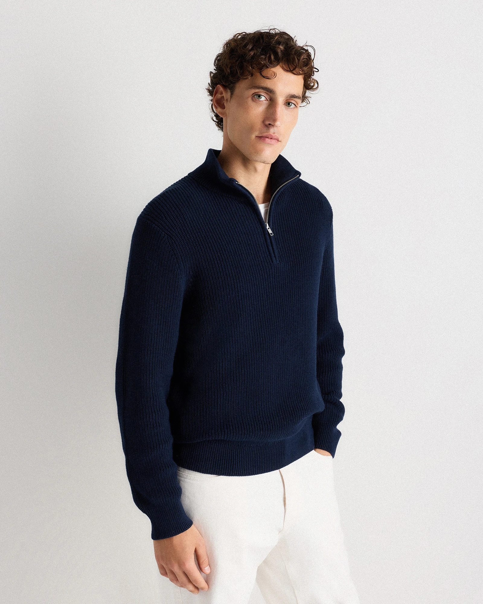 Quince | Men's Ribbed Quarter-Zip Sweater in Mid Heather Grey, Size XXL, Organic Cotton | Quince