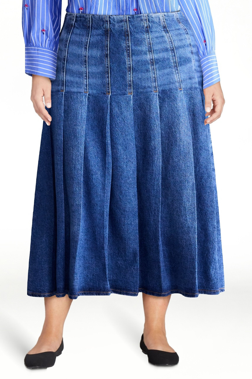 Free Assembly Women's and Women's Plus Stitched Pleat Denim Maxi Skirt, Sizes 0-28W | Walmart (US)