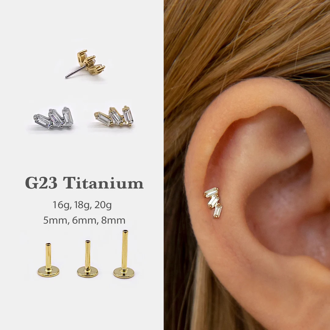 20G/18G/16G NEW Baguette Push Pin Labret Threadless Flat Back Earring Tragus Stud Flat Back Stud ... | Etsy (US)