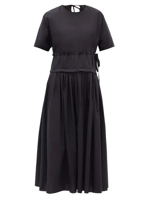 Sara Lanzi - Pleated-waist Cotton Midi Dress - Womens - Black | Matches (US)