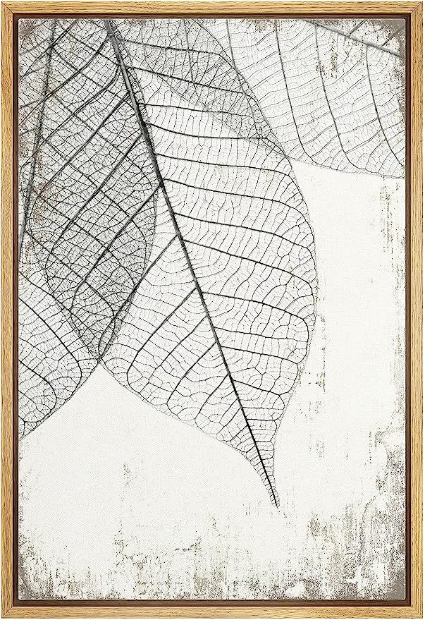 wall26 Framed Canvas Print Wall Art Hanging Transparent Black & White Grunge Leaves Floral Nature... | Amazon (US)