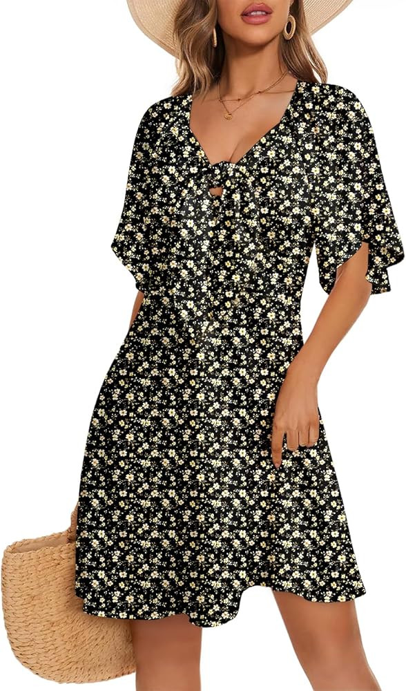 Dokotoo Womens Dresses 2025 Summer Fall Deep V Neck Elegant Bow tie Mini Dress S-XL | Amazon (US)