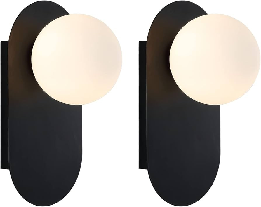 Modern Wall Sconce Set of 2 Matte Black Mid Century Bathroom Vanity Wall Light with White Globe G... | Amazon (US)