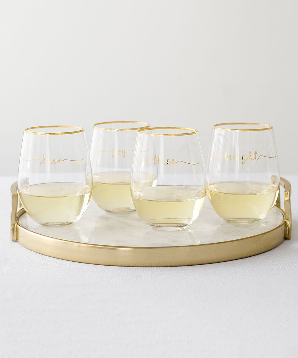 Cathy's Concepts Wine Glasses clear,gold - Bliss 19.25 oz. Gold Rim Stemless Wine Glass - Set of Fou | Zulily