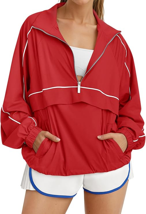 Fisoew Quarter Zip Pullover Women UPF 50+ Lightweight Windbreaker Jacket Running Hiking Outdoor P... | Amazon (US)