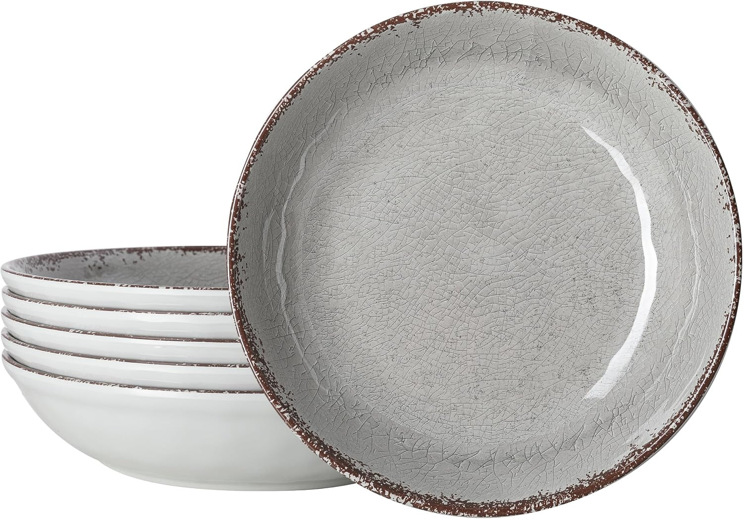 LEHAHA Farmhouse Melamine Pasta Bowl, 9.25 inch Large Salad Bowls, Set of 6, Unbreakable 100% Melamine Serving Bowls Set for Dinner, Wide and Shallow Bowls Set, Dishwasher Safe, Grey… | Amazon (US)