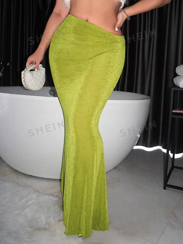 SHEIN SXY Solid Mermaid Hem Skirt | SHEIN