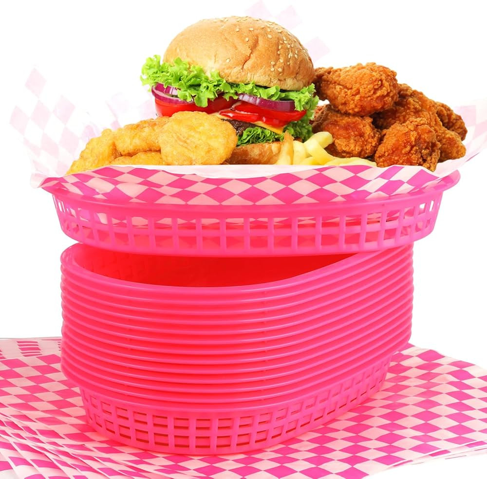 Uiifan 24 Pcs Fast Food Baskets with 100 Deli Liners Deli Food Baskets 10.5 x 7 Inch Serving Burg... | Amazon (US)