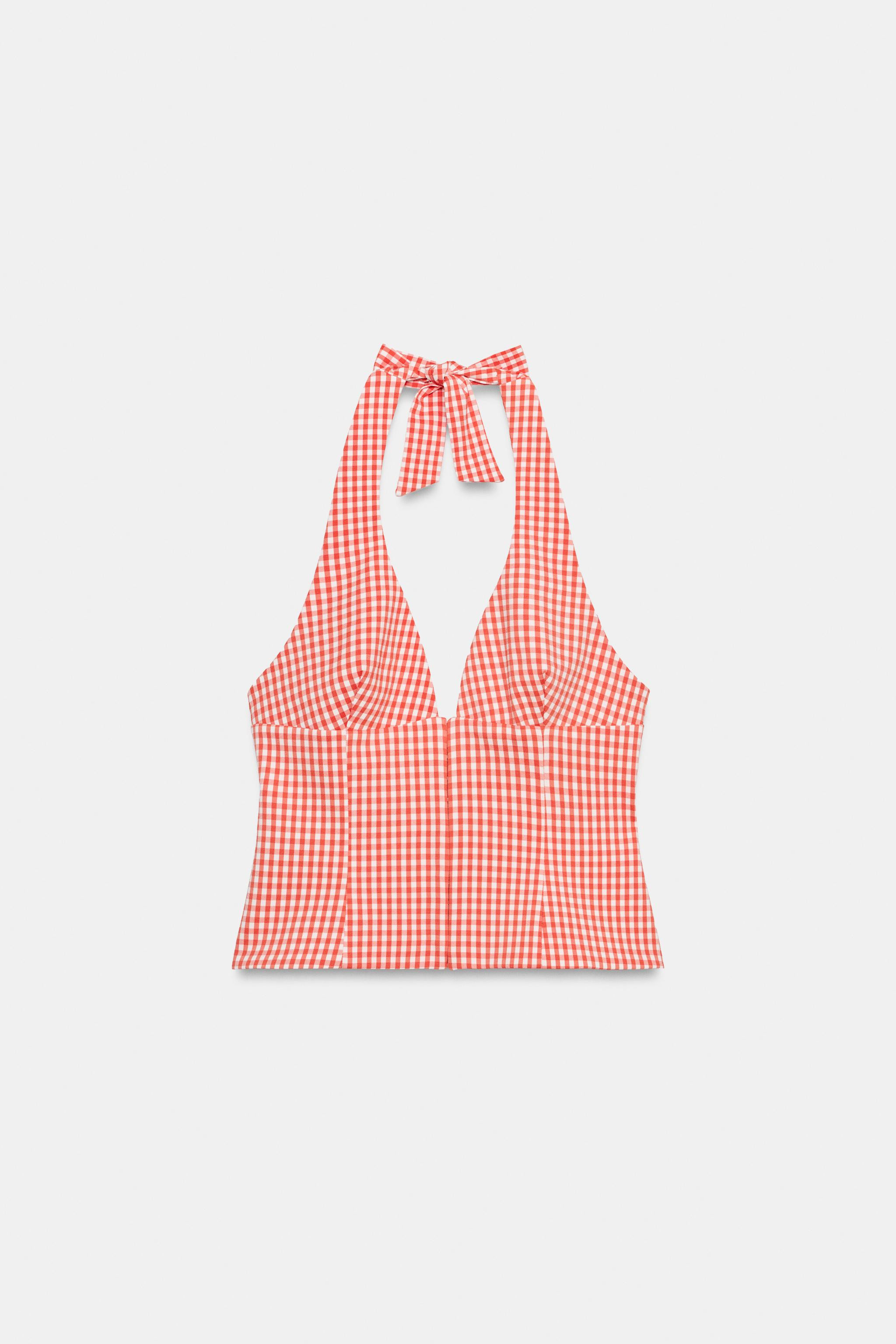 CORSETRY-INSPIRED GINGHAM HALTER TOP | Zara UK