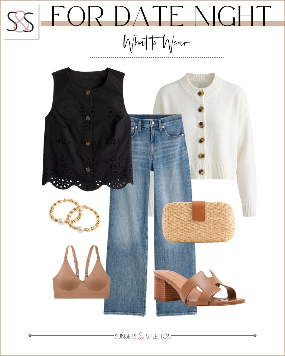 I'm obsessing over this romantic date night formula that works every single time.

date night outfit spring summer casual dressy eyelet vest cardigan wide leg jeans block heels woven clutch romantic feminine flattering versatile layering pieces

#LTKOver40 #LTKWorkwear #LTKSeasonal