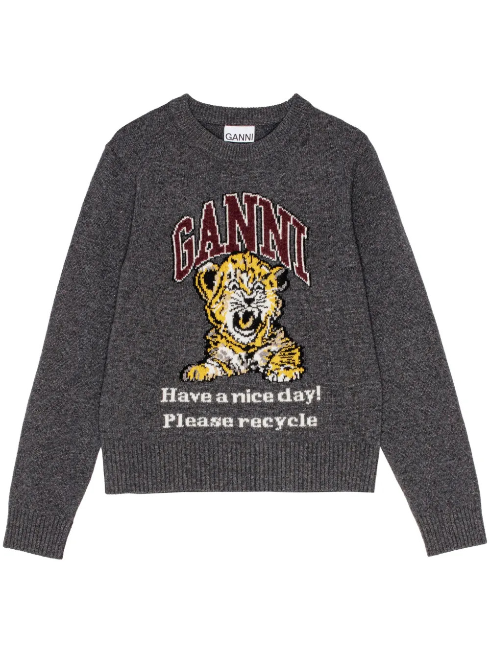 GANNI intarsia-knit Tiger Jumper | Grey | FARFETCH UK | Farfetch Global