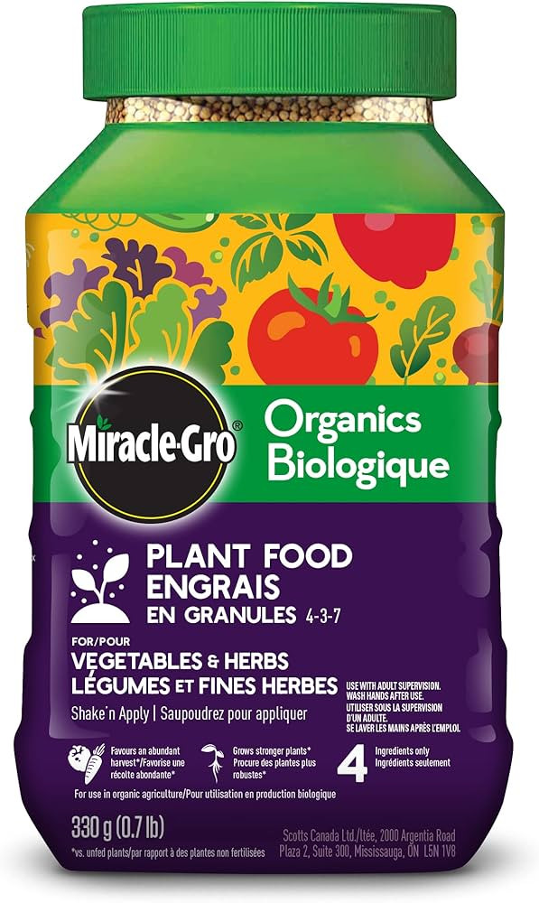 Miracle-Gro Organics Plant Food Granules for Vegetables & Herbs 4-3-7, 330 g | Amazon (CA)