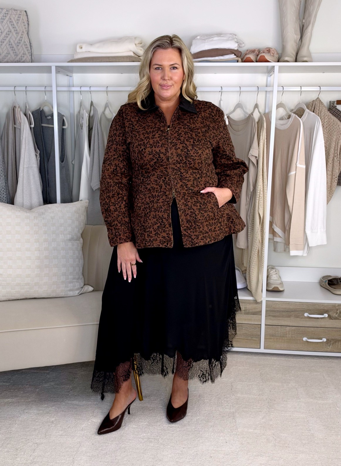 NYM Walmart haul! Wearing a 2X in the sweat pants but they run generous and a 2X in the zip up which runs small. Skirt is a 2x, leopard button up tank is a 2x. Leopard jacket is an XXL. Jeans are a 20. And green top is a 2X. Plus size, outfit inspo, fall fashion, apron belly, mom life