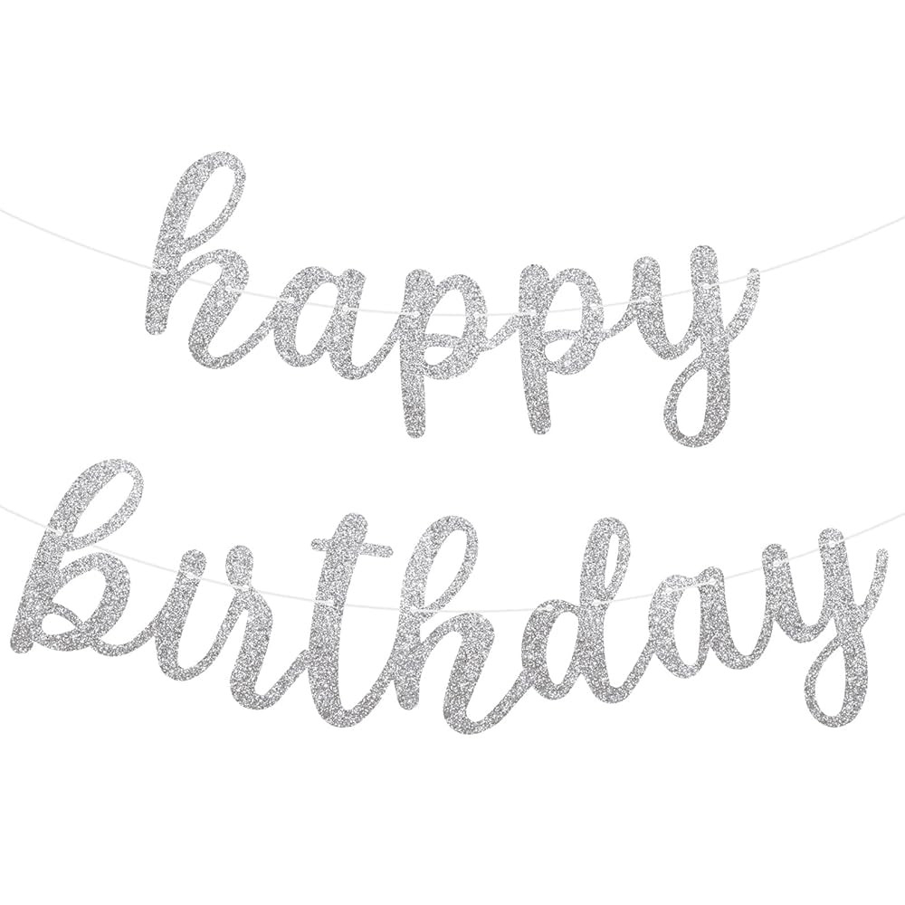 Silver Glitter Happy Birthday Banner Sign Wall Door Banners for Women Men Boys Girls Birthday Par... | Amazon (US)