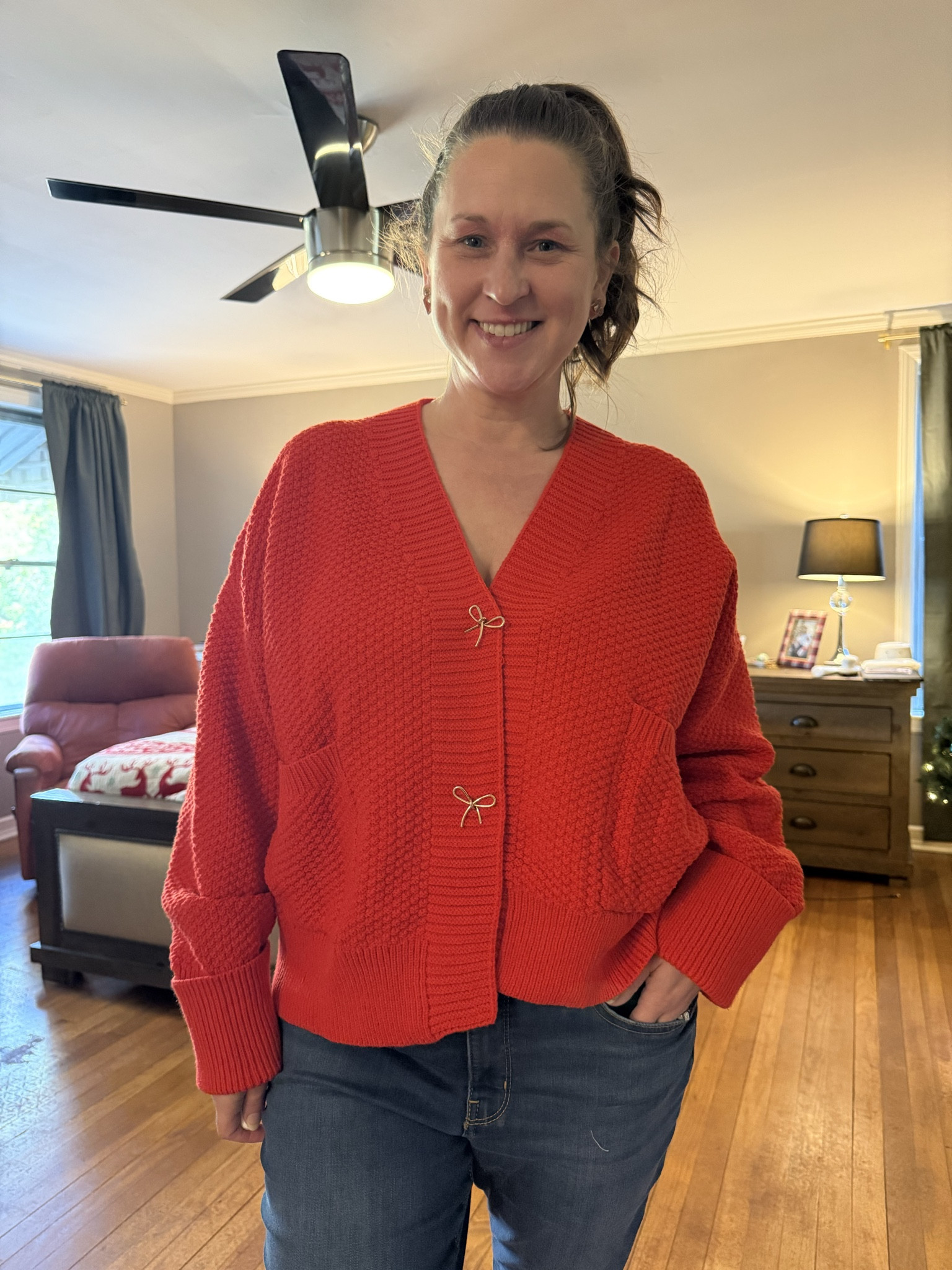 Totally inspired by @loverlygrey in trying this look! The cardigan is too oversized to pull it off. This is a medium, and i think I’ll send it back for a small. 

#LTKootd #LTKmomlife #LTKHoliday