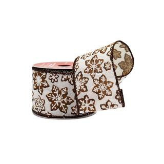 2.5" x 20Ft Brown & White Snowflakes Wired Ribbon by Celebrate It® in Null | Michaels® | Michaels Stores