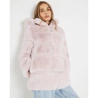 River Island Pink Faux Fur Panelled Hooded Coat | River Island UK & IE