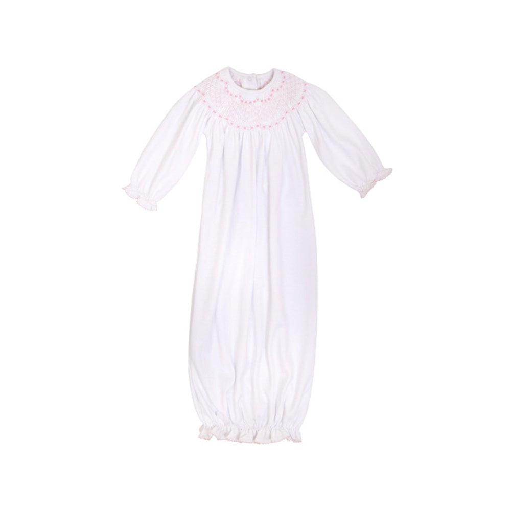 Sweetly Smocked Greeting Gown - Worth Avenue White with Palm Beach Pink | The Beaufort Bonnet Company
