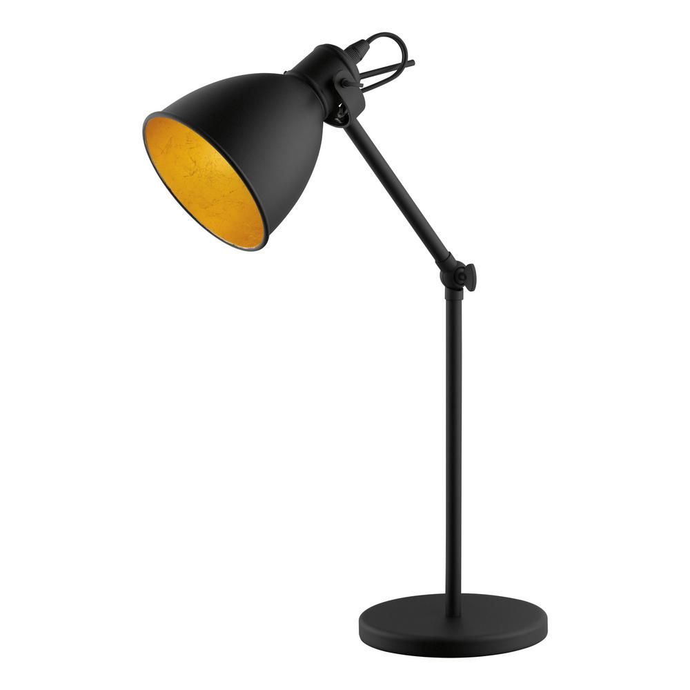 Eglo Priddy 2 17.00 in. Black Desk Lamp with Black/Gold Metal Shade | The Home Depot