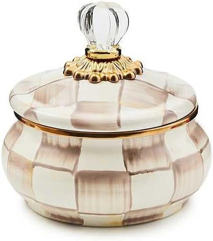 MACKENZIE-CHILDS Enamel Squashed Pot, Cute Enameled Container with Lid, 20 Ounces, Brown-and-Whit... | Amazon (US)