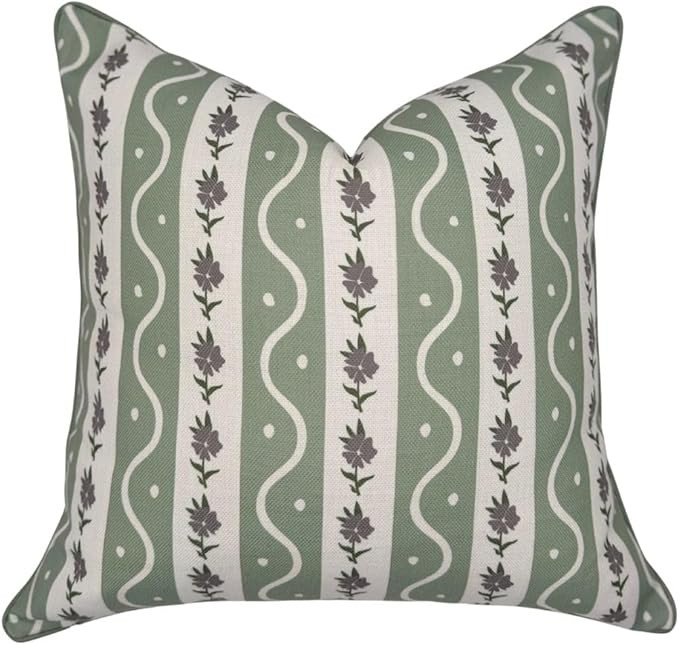 The Tilly Green Floral Grandmillennial Home Decor Blockprint Pillow Cover 20" x 20" | Amazon (US)