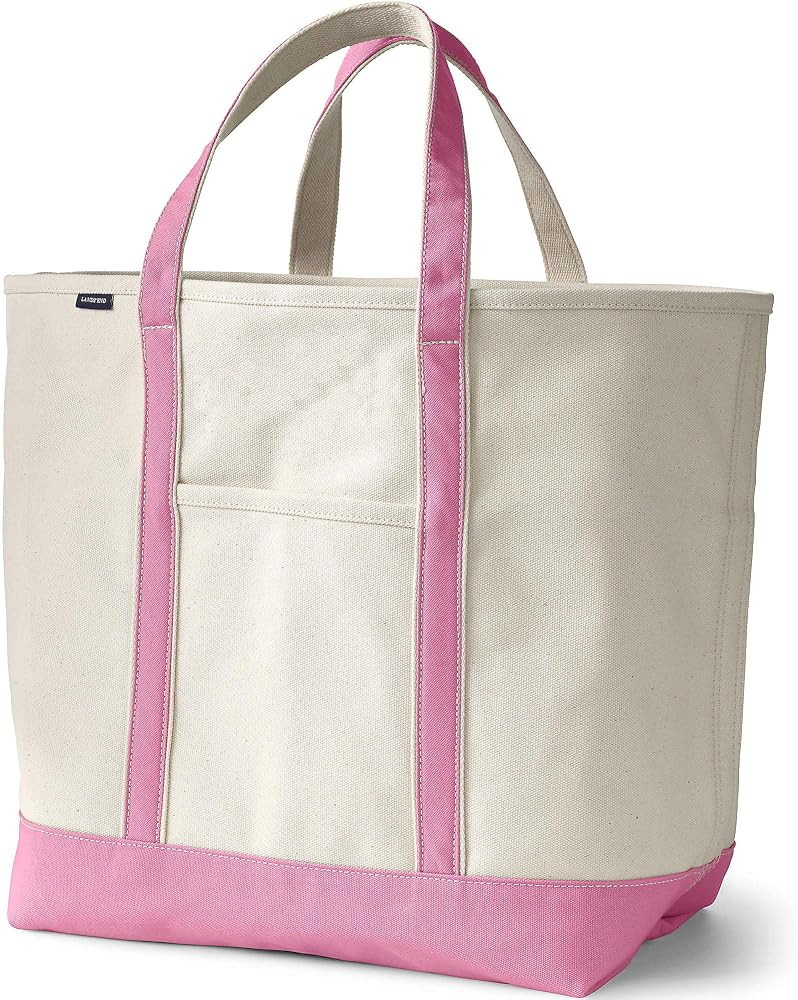 Lands' End Open Top Canvas Tote Bag X-Large Regular Handle Natural/Fresh Pink | Amazon (US)